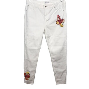 Truth‎ Theory Pants Womens Sz 16 White Butterfly High Rise Skinny Stretch Cotton